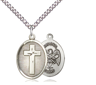 Sterling Silver Cross National Guard Medal Religious Jewelry