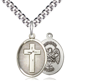 Sterling Silver Cross National Guard Medal Religious Jewelry