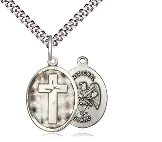 Sterling Silver Cross National Guard Medal Religious Jewelry