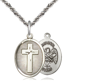 Sterling Silver Cross National Guard Medal Religious Jewelry
