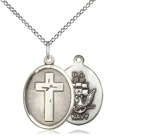 Sterling Silver Cross Navy Medal Religious Jewelry