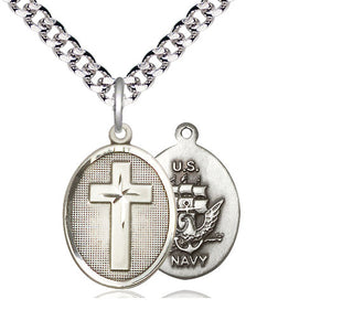 Sterling Silver Cross Navy Medal Religious Jewelry