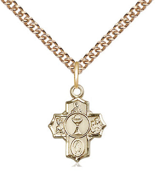 14kt Gold Filled Communion 5-Way Medal Religious and Catholic Jewelry
