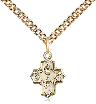 14kt Gold Filled Communion 5-Way Medal Religious and Catholic Jewelry