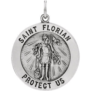 Sterling Silver 22 MM Round St. Florian Medal