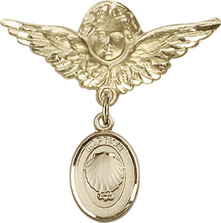 14kt Gold Filled Large Angel w/Wings Baptism Baby Badge