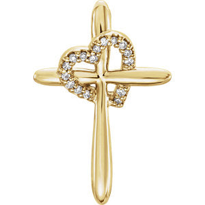 14K Gold .04 CTW Diamond Cross with Heart Pendant
