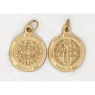 Bulk Premium Saint Benedict Double Sided Round Gold Tone Medals