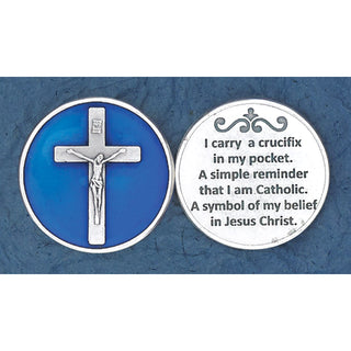 Bulk Blue Enameled I Carry a Crucifix Token