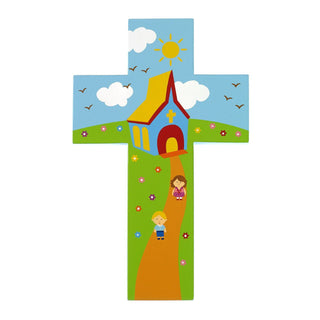 4-pack - 8 inch Wood Cross- Children outside Church