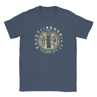 St. Benedict Medal Gold on Black T-Shirt - view 3