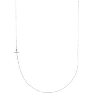 14K White .05 CTW Diamond Off-Center Sideways Cross 16" Necklace