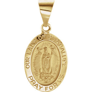 14K Gold 15x11 MM Oval Hollow Our Lady of Guadalupe Medal