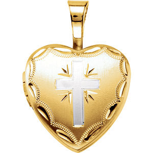 14K Gold Gold-Plated Sterling Silver Heart Cross Locket
