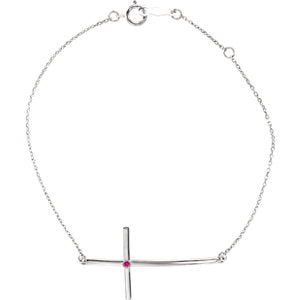 14K White Pink Tourmaline Sideways Cross Bracelet