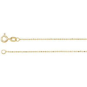 16-inch Diamond Cut Bead Chain with Spring Ring - 14K Yellow Gold