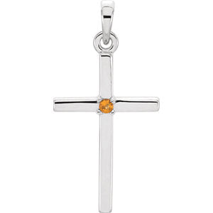 14K White 22.65x11.4 MM Citrine Cross Pendant