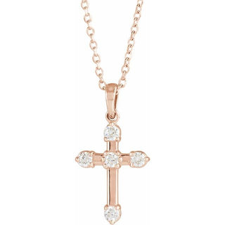 14K Rose 1/6 CTW Natural Diamond Cross 16-18" Necklace