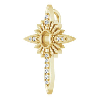 14K Yellow 4x3 mm Oval .06 CTW Natural Diamond Semi-Set Nativity Cross Pendant