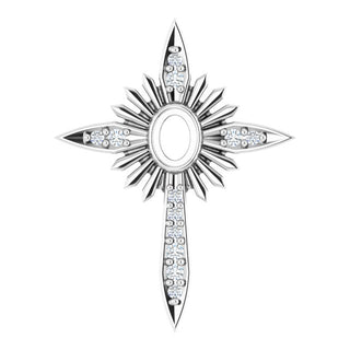 Sterling Silver 4x3 mm Oval .06 CTW Natural Diamond Semi-Set Nativity Cross Pendant