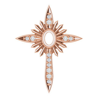 14K Rose 4x3 mm Oval .06 CTW Natural Diamond Semi-Set Nativity Cross Pendant