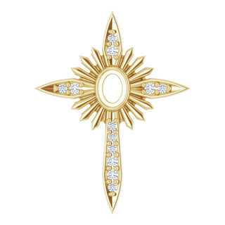 14K Yellow 4x3 mm Oval .06 CTW Natural Diamond Semi-Set Nativity Cross Pendant