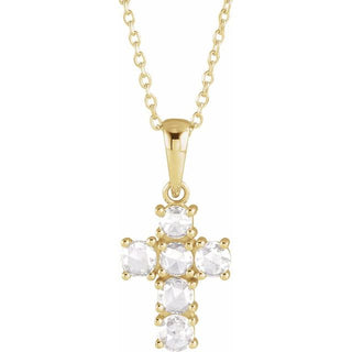 14K Yellow 3/8 CTW Rose-Cut Natural Diamond Cross 16-18" Necklace