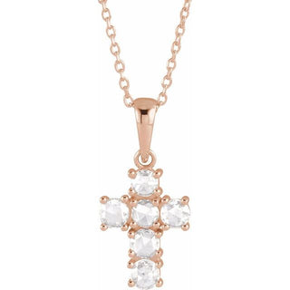14K Rose 3/8 CTW Rose-Cut Natural Diamond Cross 16-18" Necklace
