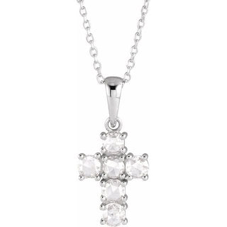 Sterling Silver 3/8 CTW Rose-Cut Natural Diamond Cross 16-18" Necklace