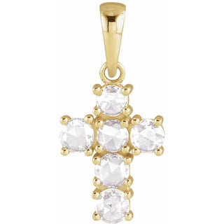 14K Yellow 3/8 CTW Rose-Cut Natural Diamond Cross Pendant