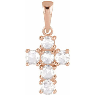 14K Rose 3/8 CTW Rose-Cut Natural Diamond Cross Pendant