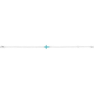 14K White Natural Turquoise Sideways Cross 6 1/2-7 1/2" Bracelet