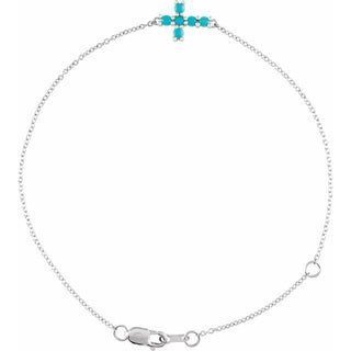 14K White Natural Turquoise Sideways Cross 6 1/2-7 1/2" Bracelet
