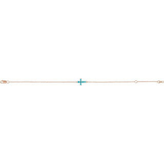 14K Rose Natural Turquoise Sideways Cross 6 1/2-7 1/2" Bracelet