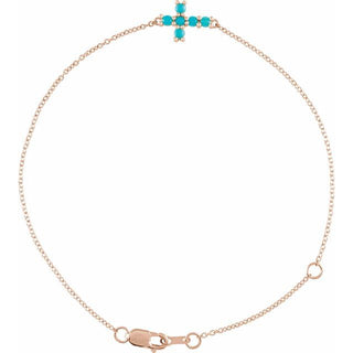 14K Rose Natural Turquoise Sideways Cross 6 1/2-7 1/2" Bracelet