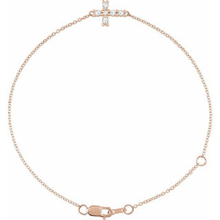 14K Rose 1/8 CTW Rose-Cut Natural Diamond Sideways Cross 6 1/2-7 1/2" Bracelet