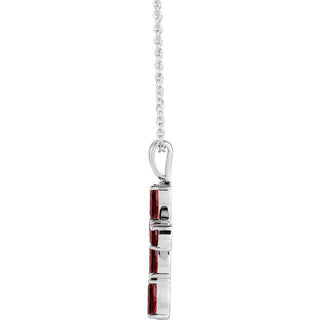 Platinum Natural Mozambique Garnet Cross 16-18" Necklace