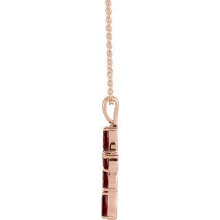 14K Rose Natural Mozambique Garnet Cross 16-18" Necklace
