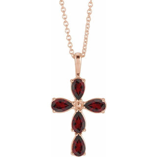 14K Rose Natural Mozambique Garnet Cross 16-18" Necklace