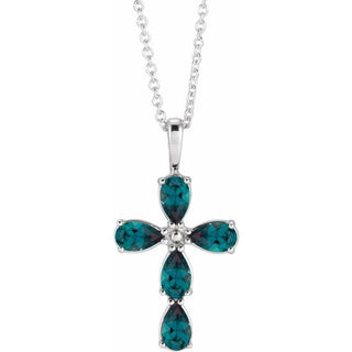 Sterling Silver Lab-Grown Alexandrite Cross 16-18" Necklace
