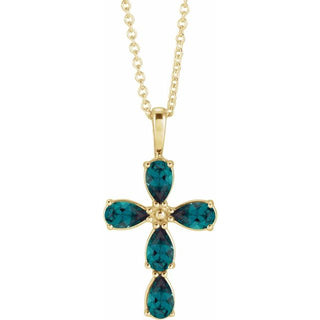 14K Yellow Lab-Grown Alexandrite Cross 16-18" Necklace