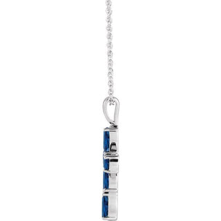 Sterling Silver Lab-Grown Blue Sapphire Cross 16-18" Necklace