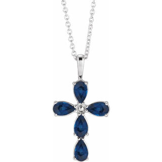 Platinum Lab-Grown Blue Sapphire Cross 16-18" Necklace