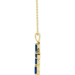 14K Yellow Natural Blue Sapphire Cross 16-18" Necklace