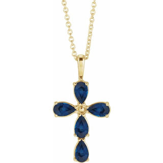 14K Yellow Lab-Grown Blue Sapphire Cross 16-18" Necklace
