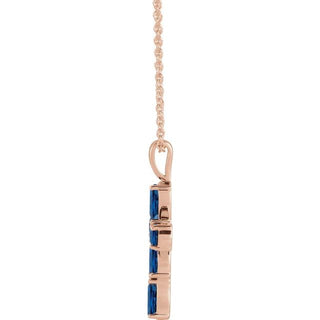 14K Rose Lab-Grown Blue Sapphire Cross 16-18" Necklace
