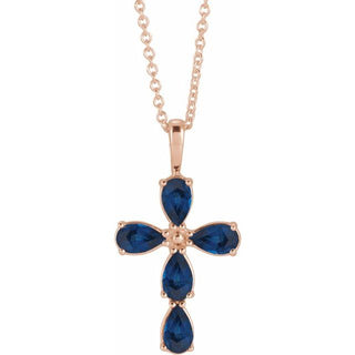 14K Rose Natural Blue Sapphire Cross 16-18" Necklace