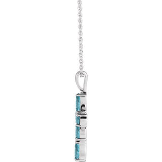14K White Natural Blue Zircon Cross 16-18" Necklace