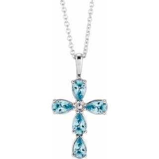 Sterling Silver Natural Blue Zircon Cross 16-18" Necklace