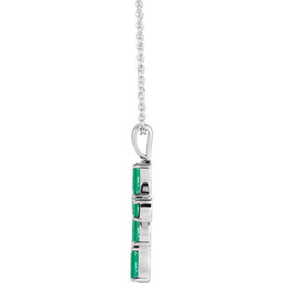 Sterling Silver Lab-Grown Emerald Cross 16-18" Necklace